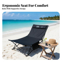 Adjustable Recline Portable Reclining Camp Chair Heavy Duty Frame Folding Recliner Ergonomic Design Outdoor Gear Weather Resistant for Beachgoers, Homeowners, Camping, Fishing, Office, Backyard