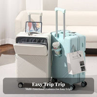 Built-in Combination Lock Front-Accessing Suitcase Retractable Handle Mount Wheel Carry-on Long-Lasting Luggage Lightweight for Travelers, Students, Adults, Vacation, Airport, Weekend Trip Getaway