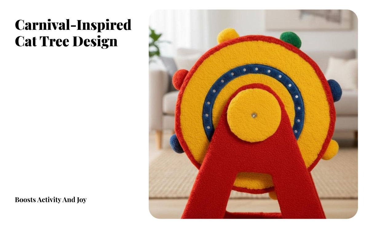 Multi-Texture Surface Carnival Theme Cat Scratcher Catnip Infused Merry-Go-Round Cat Tree for Pet Lovers, Kitten Owners, Indoors, Living Room, Bedroom, Apartment