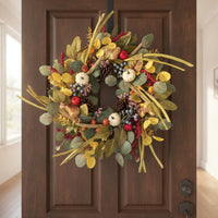 Fall Wreath with Pumpkins Seasonal Autumn Wreath Indoor for Thanksgiving
