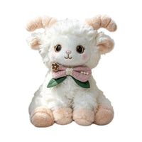Sitting Lamb Stuffed Fluffy Lamb Doll with Bow Huggable for Children