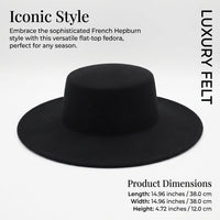 Women's Wide Brim Fedora Hat with Flat Crown for Vintage Elegance, Wool Blend Felt for Autumn Winter Cold Weather