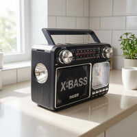 Telescopic Antenna Portable Time-Keeping Radio Carry Handle Analog Time-Keeping Radio Large Speaker Grille Audio Device