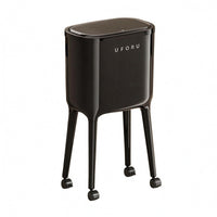 Glossy Black Double Trash Bin High-Legged Lidded Trash Bin Slim Legs Waste Container Rounded-Corner