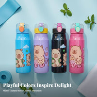 Leak-Proof Cartoon Water Bottle Leakproof Frosted Plastic Bottle Single-Press Accessible Lid for Students, Children, Outdoor Activities