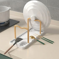 Space Aluminum Pot Lid Holder, Double-Sided Kitchen Utensil Holder for Countertop, Space-Saving Pot Lid Organizer, 12.5x13.9x18.5cm