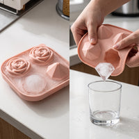Diamond Rose Ice Ball Mold for Whiskey and Cocktails, 4-Cavity Silicone Ice Cube Tray for DIY Valentine's Day Drinks