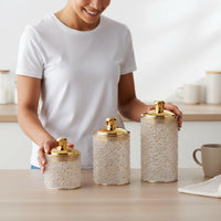 Moisture-Proof Gold Lid Candy Jar Elegant Design Pearl Pattern Storage Container Bisphenol A-Free-Safe Decorative Storage Jar Lightweight for Bathroom
