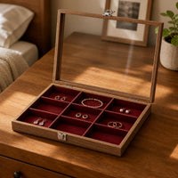 Walnut Grain Wooden Jewelry Storage Box with Lid for Bracelets and Beads