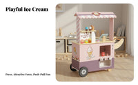Ice Cream Shop Playset Realistic Design Wooden Ice Cream Cart With Accessories Kids Dessert Trolley for Preschoolers, Boys, Playroom, Daycare, Nursery