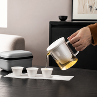 Portable Teapot Set, Heat-resistant Glass Teapot 400ml with Strainer Insert, Minimalist Borosilicate Glass Travel Tea Service for Office & Outdoor