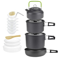 Camp Mess Kit with Kettle Compact Camping Cookware Set Lightweight Camping Pot and Pan for Backpackers, Hikers