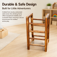 Carbonized Wooden Climbing Frame for Garden UK, Outdoor Kids Play Structure with Balance Beam, Physical Fitness Equipment for 7-14 Years