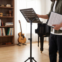Music Stand Tripod Base Heavy Duty Perforated Music Stand Effortless to Store for Artists, Students, Stage, Rehearsal, Practice Room