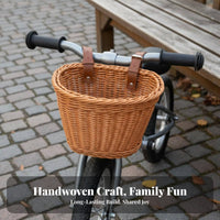 Easy Installation Kids Bike Basket Multi-Purpose Rattan Design Cycle Basket Long-Lasting for Toddlers, Parents, Stroller, Scooter, Cycling