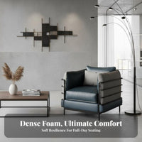 3 Pieces Wrought Iron Frame Urban Sofa and Table Group Vintage Look Reception Seating Upholstered Cushions Lounge Set Sturdy Construction for Business Owners, Interior Designers, Office Managers, Waiting Room