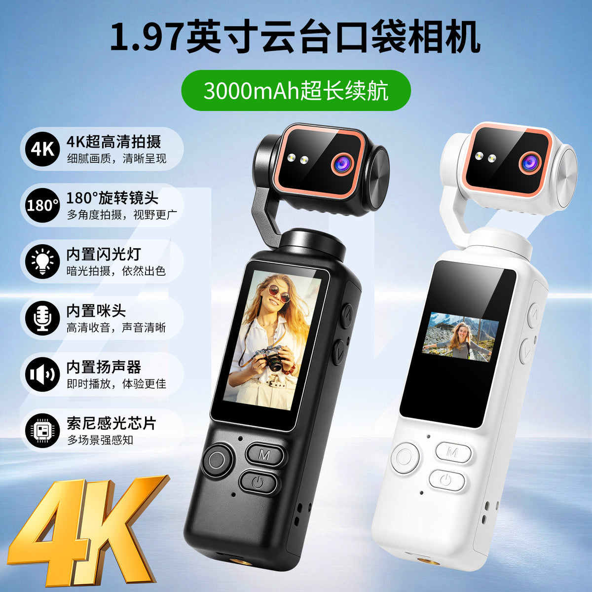 M15 Handheld Pocket Camera with Clip, Portable Recorder, 4K WiFi