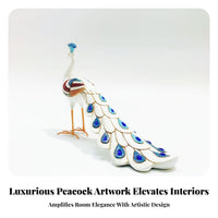 Layered Feathers Peacock Figurine Fan Tail Decorative Peacock Statue White Body Orange Legs for Tabletop Display
