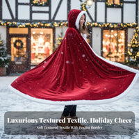 For All Genders Design Christmas Velvet Cloak Attached Hood Full-Length Hooded Cloak Tie Closure Long Cape Soft Texture for Performers, Cosplayers, Holiday Events, Stage Performance, Cosplay Event, Masquerade Ball