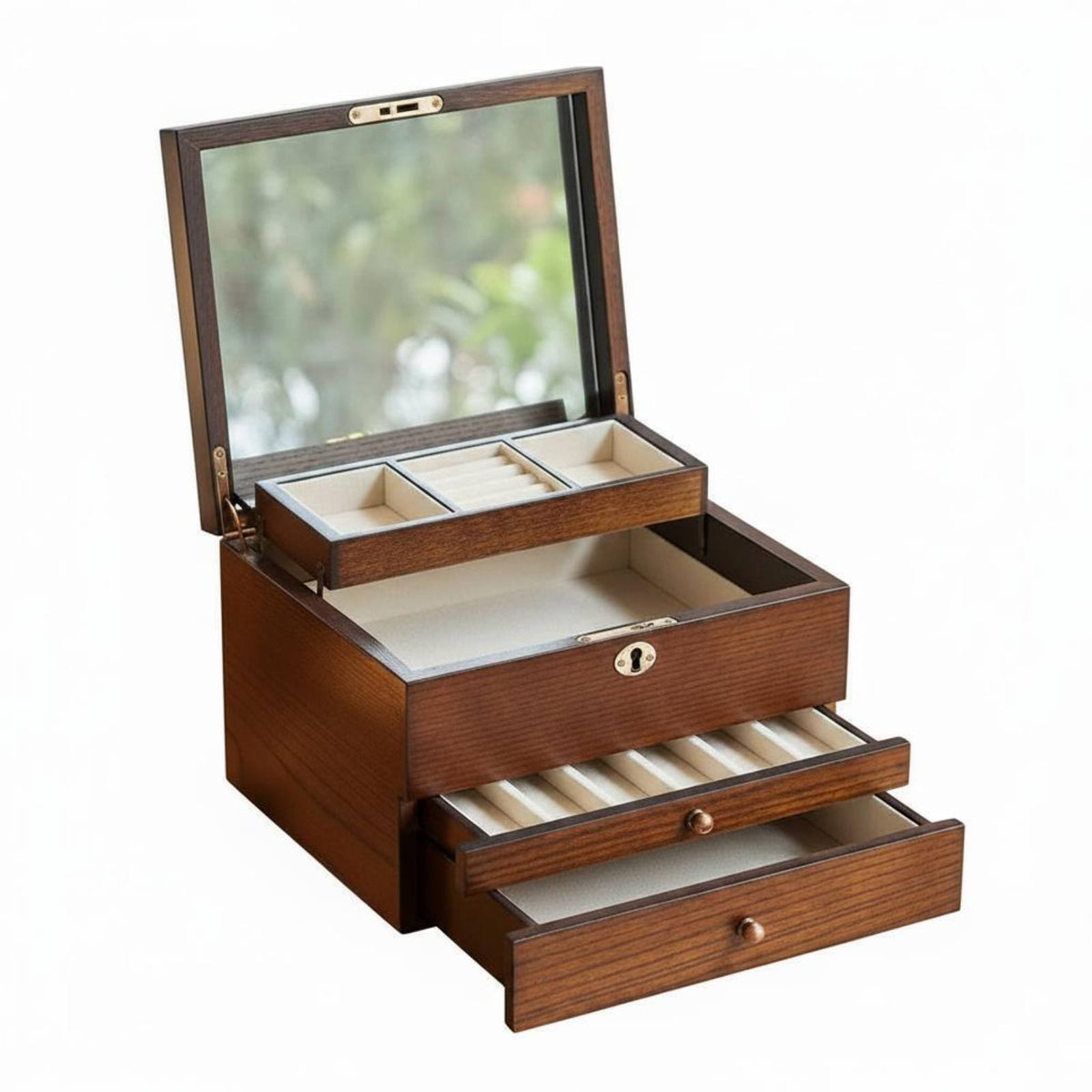 Multi-Layer Jewelry Case Soft Lined Wooden Jewelry Box Luxury Feel Band and Earring Box for Women