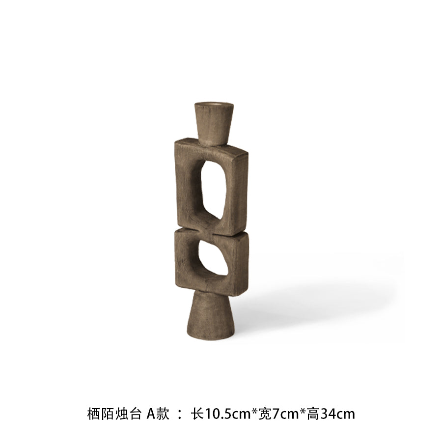 栗石侘寂风高级感几何艺术异形烛台摆件样板间客厅酒柜创意装饰品