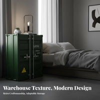 Manufacturing-inspired design Shipping Container Nightstand Distressed Finish Shipping Container End Table Retro Design Storage Cabinet long-lasting Construction for Apartment Dwellers, Homeowners, Bedroom, Living Room, Office, Garage
