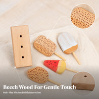 4 Pieces Natural Wood Grain Wooden Ice Pop Set Painted Details Ice Pop Toy Set Simple Design Ice Cream Stand Smooth Edges for Storage