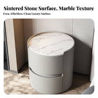 Minimalist Design Bedside Storage Cabinet Sintered Stsingle Top Cylindrical Two-Drawer Nightstand Round Shape Night Table Modern visual appeal for Interior Designers, homeowners, Apartment Dwellers, Living Room, Hallway