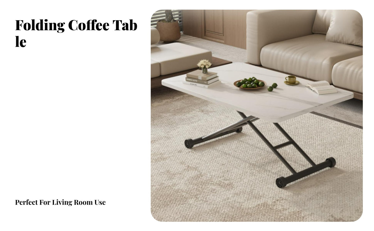 Foldable Design Convertible Lift-Top Table Space Saving Lift-Top Rolling Desk Multi-Functional Living Room Furniture Adjustable Height for Small Apartment Residents, Telecommuting Workers, Homeowners, Dining, Home Office