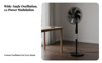 Energy Efficient Standing Floor Fan Wide Oscillation Wireless Control Stand Fan Quiet Operation Home Appliance Auto-Shut-off Timer for Students, Dorm Room, Office, Bedroom