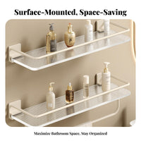 No-Drill Installation Ribbed Bathroom Ledge Cream Design Tiered Shelving Space-Saving Storage Rack Easy Assembly for Renters, Homeowners, Adults, Washroom, Shower, Small Areas, Kitchen