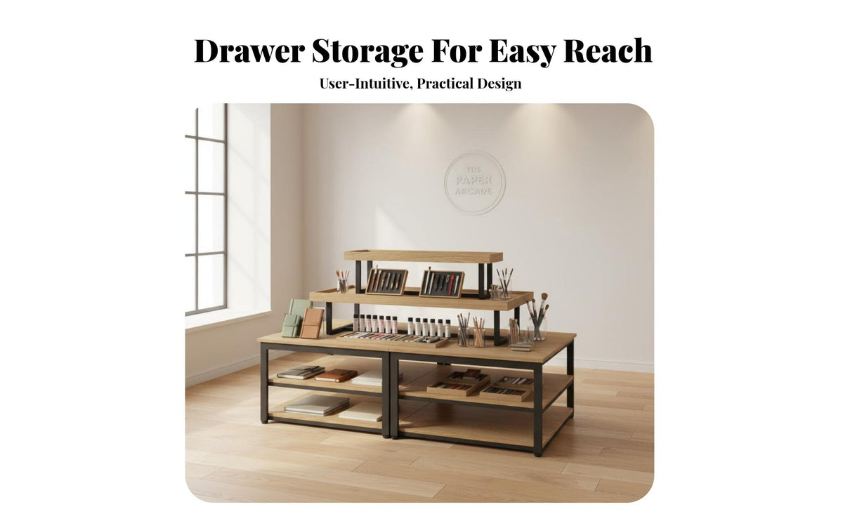 Island Display Shelf Thickened Panels Multi-Tier Display Rack Stable Steel Frame Retail Merchandise Rack for Retailers, Vendors, Supermarket, Boutique