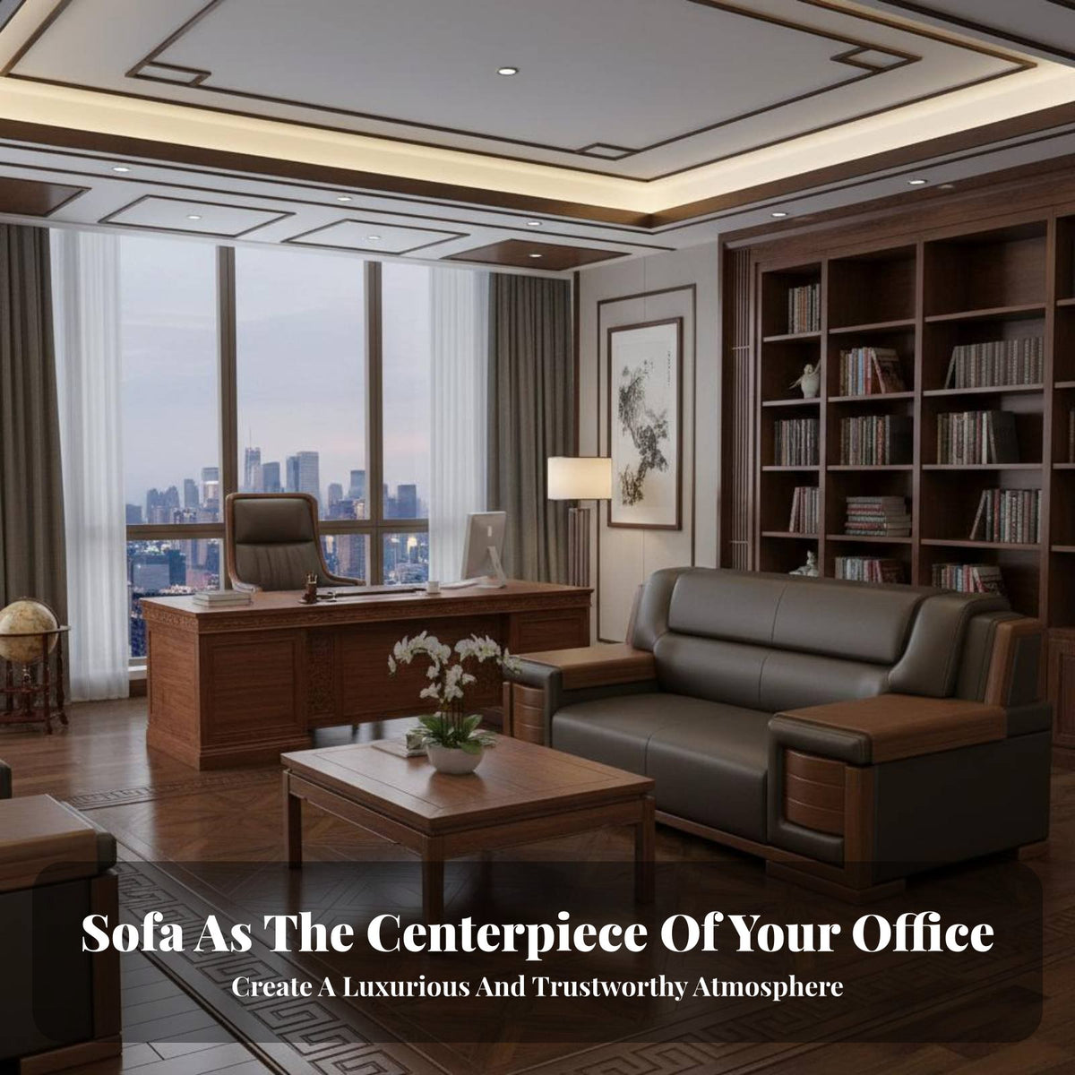 Wooden Frame Sofa and Table Set New Chinese design Office Furniture Grand Atmosphere Lounge Suite for Interior Designers, Reception Area, Waiting Room