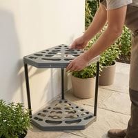 Molded Plastic Fan-Shaped Garden Tool Rack Open Frame Corner Garden Tool Rack Compact