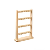 Freestanding Bracelet Display Rack Natural Wood Key Loop Organizer Gold Hooks Necklace Stand Open Frame