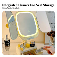 Lighted Mirror with Storage Base Built-in illuminated Light Vanity Organizer Gift suggestion