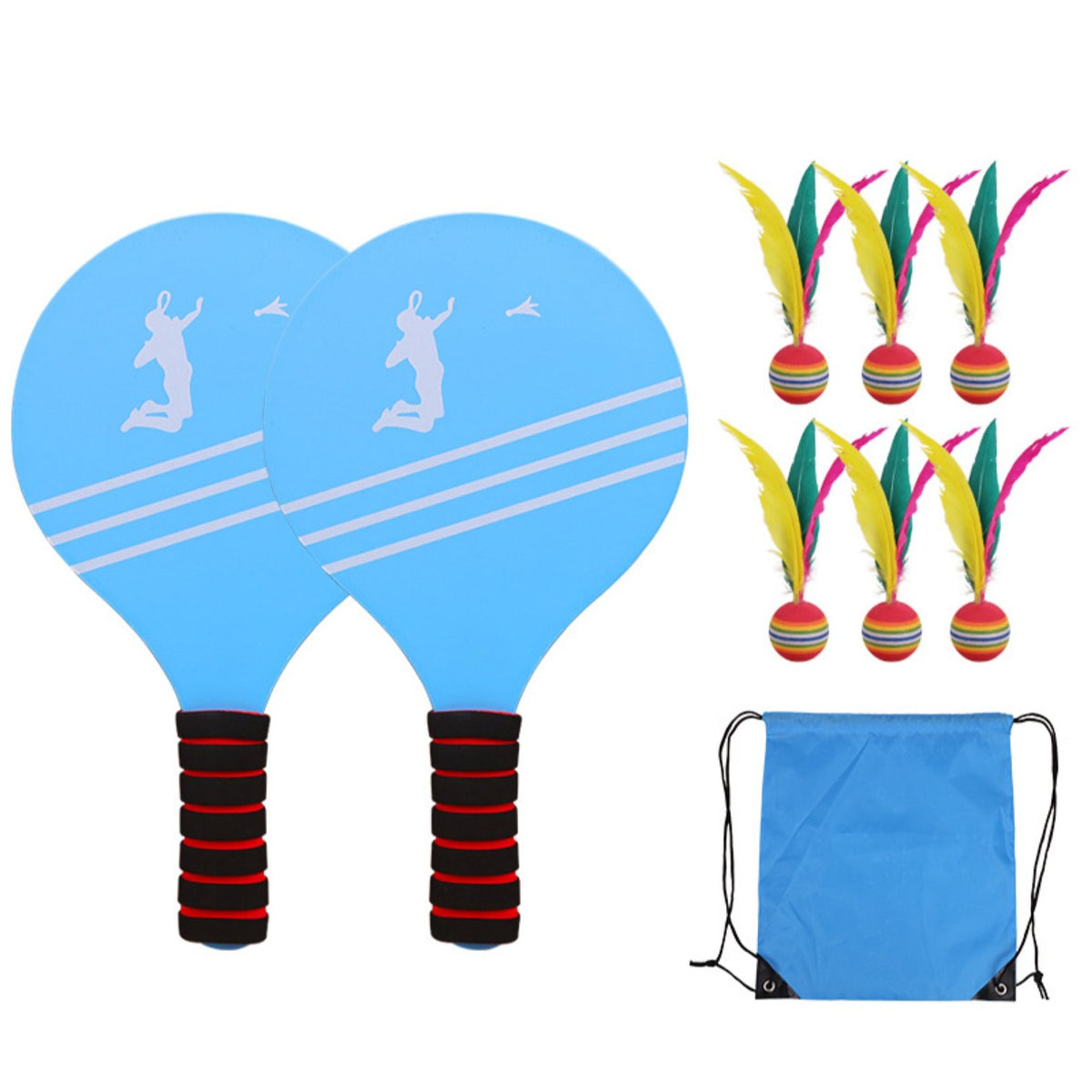 Indoor Play Shuttlecock Paddle Set Comfortable Grip Wood Paddle Racket Large Hitting Surface Paddleball Racket for Children