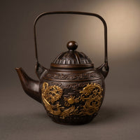 Bronze Teapot with Lid Decorative Ornamental Teapot Embossed Vessel for Collectors, Living Room Display