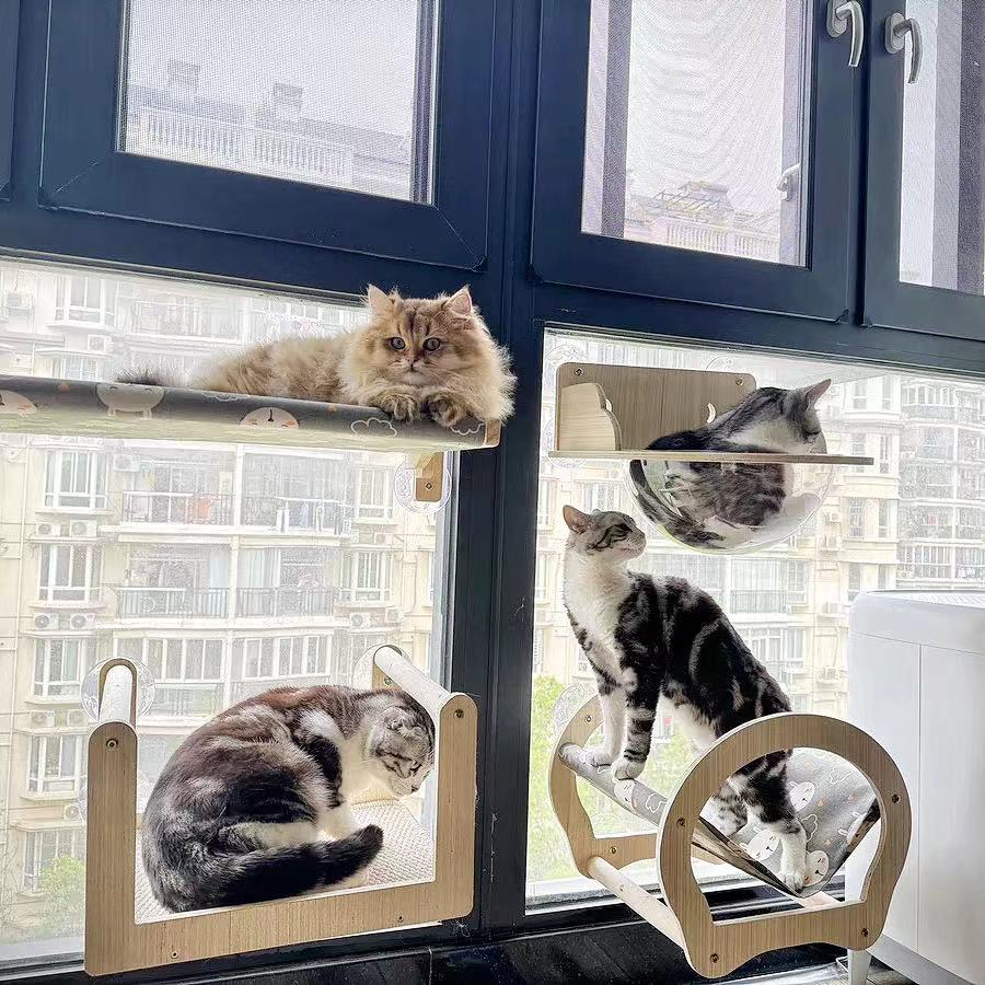 实木猫爬架免打孔吸盘悬挂窗户玻璃晒太阳猫窝太空舱墙壁式猫架子