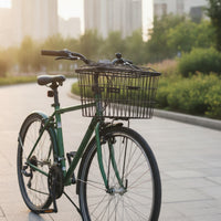 Black Front Bike Basket with Lid Rectangular Front Bike Basket with Cover Grid Sturdy for Errands