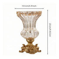 Glass Vase with Base Antique Gold Decorative Glass Vase Sturdy Flower Holder for Entryway