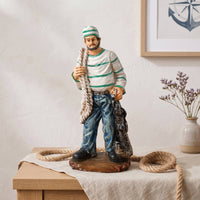 Fishermen Figurine Nautical Fishermen Statue Freestanding Ornament for Mantel