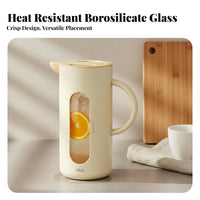 Large Capacity Glass Pitcher with Lid Sturdy Hot Cold Water Carafe Ergonomic Handle for Families, Kitchen, Refrigerator, Outdoor Gatherings