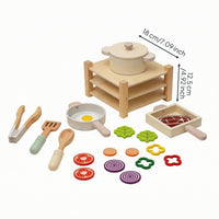 Wooden Play Kitchen Rounded Shapes Wooden Cooking Set Food-Shaped Role-Play Kitchen Set