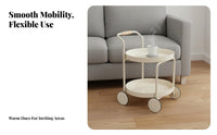 Space-Saving Cream Design Trolley Versatile Mobile Side Table Wooden Handle Multi-Tier Storage Trolley for Apartment Dwellers, Design Enthusiasts, Living Room, Small Areas, Bedroom, Kitchen