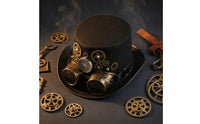 Compass Ornament Top Hat with Goggles Smooth Dark Finish Steampunk Top Hat