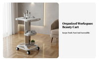 Cosmetic Machine Stand Lockable Casters Cosmetic Studio Trolley Spa Equipment Cart Anti-Skid Surface Salon Spa Rolling Cart