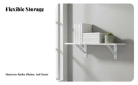 Heavy-Duty Single-Tier Wall Shelf Stable Triangular Brackets Bookshelf Space-Saving Design Storage Rack Multi-Functional for Students, Office Workers, Homeowners, Study Room, Bedroom, Kitchen, Bathroom