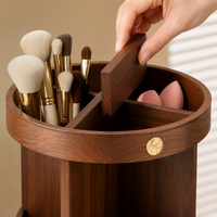 Walnut Makeup Storage, 2-Layer Rotating Perfume Stand, Dark Brown Bathroom Organiser for Vanity Table, Cosmetic Organizer with Compartments