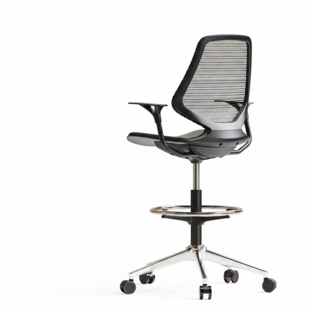 Lumbar Support Rolling Drafting Chair Adjustable Height Ergonomic High-Back Mesh Chair With Foot Ring Office Furniture 360° Swivel for Students, Architects, Artists, Study Room, Studio, Reception Area